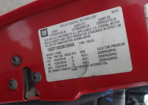 2003 Chevrolet S-10 Ls from USA, damaged, VIN 1GCDT13XX3K106049